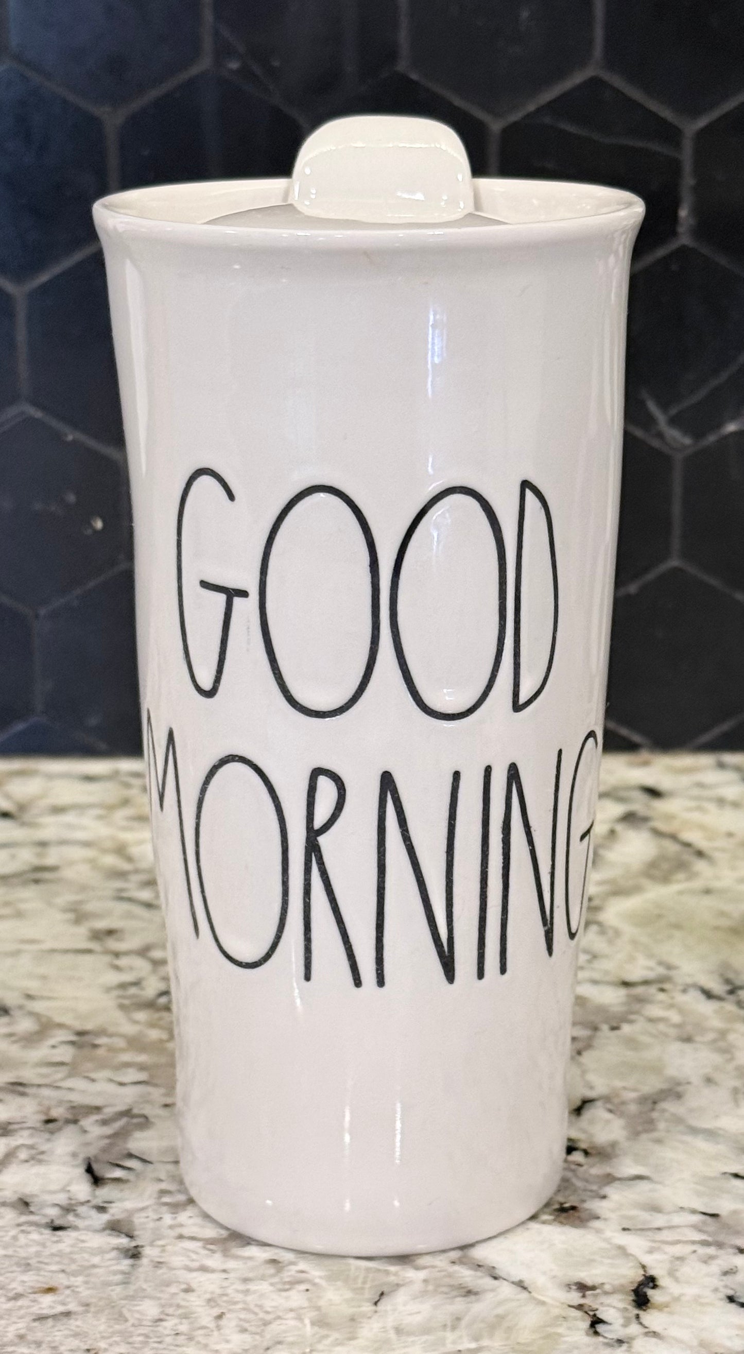 Rae Dunn white ceramic GOOD MORNING coffee tumbler