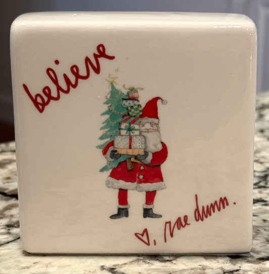 New Rae Dunn Christmas decor block 5x5 BELIEVE.