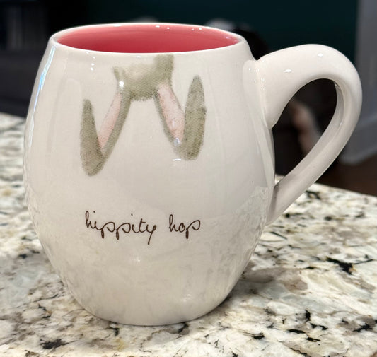 Rae Dunn vintage bunny line ceramic coffee mug HIPPITY HOP