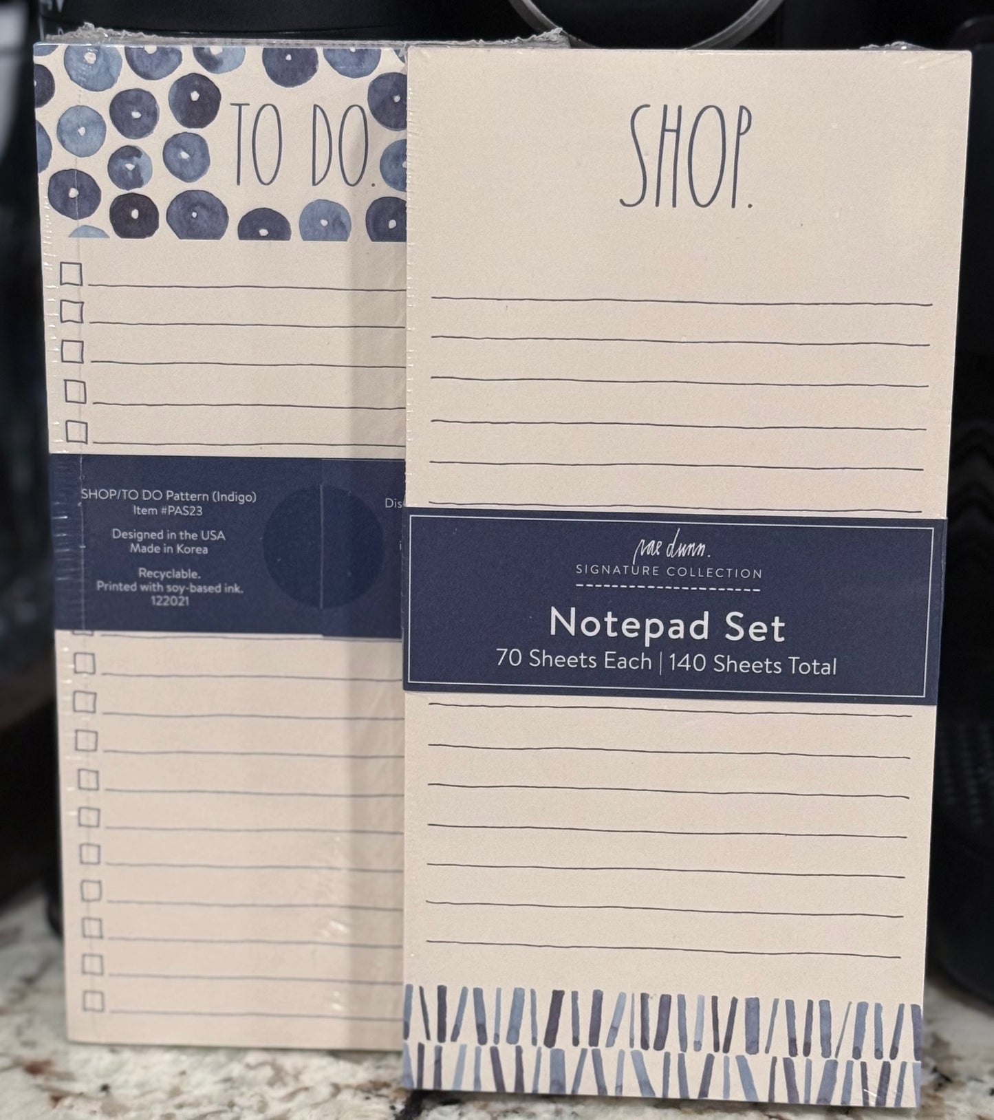 New Rae Dunn 2-pack stationary notepad set blue trim TO DO/SHOP