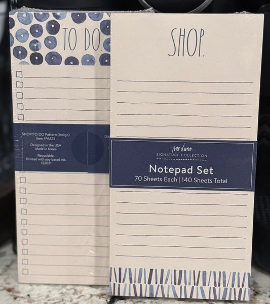 New Rae Dunn 2-pack stationary notepad set blue trim TO DO/SHOP