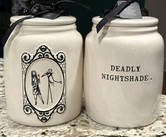 New Rae Dunn x Nightmare before Christmas white Halloween canister DEADLY NIGHTSHADE