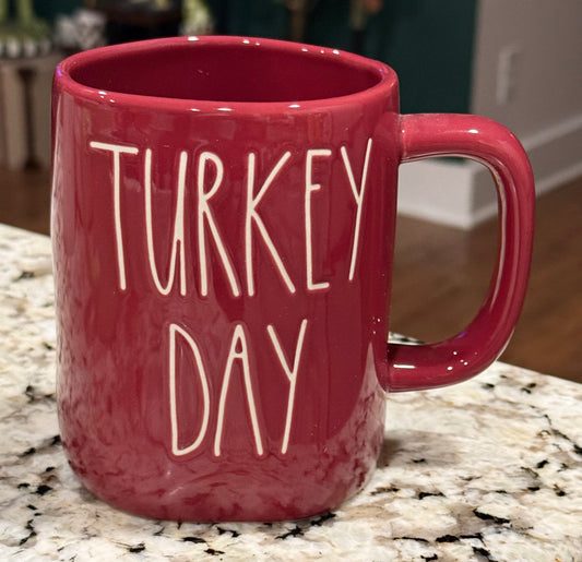 New Rae Dunn burgundy ceramic coffee mug TURKEY DAY