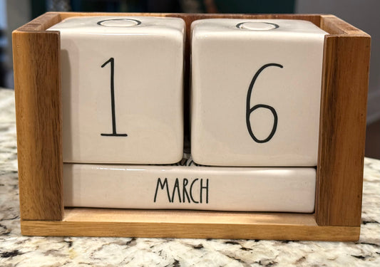 Rae Dunn wood & ceramic block desk calendar