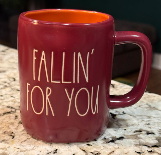 New Rae Dunn burgundy ceramic mug FALLIN’ FOR YOU