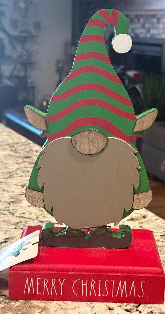 Rae Dunn wood MERRY CHRISTMAS elf gnome