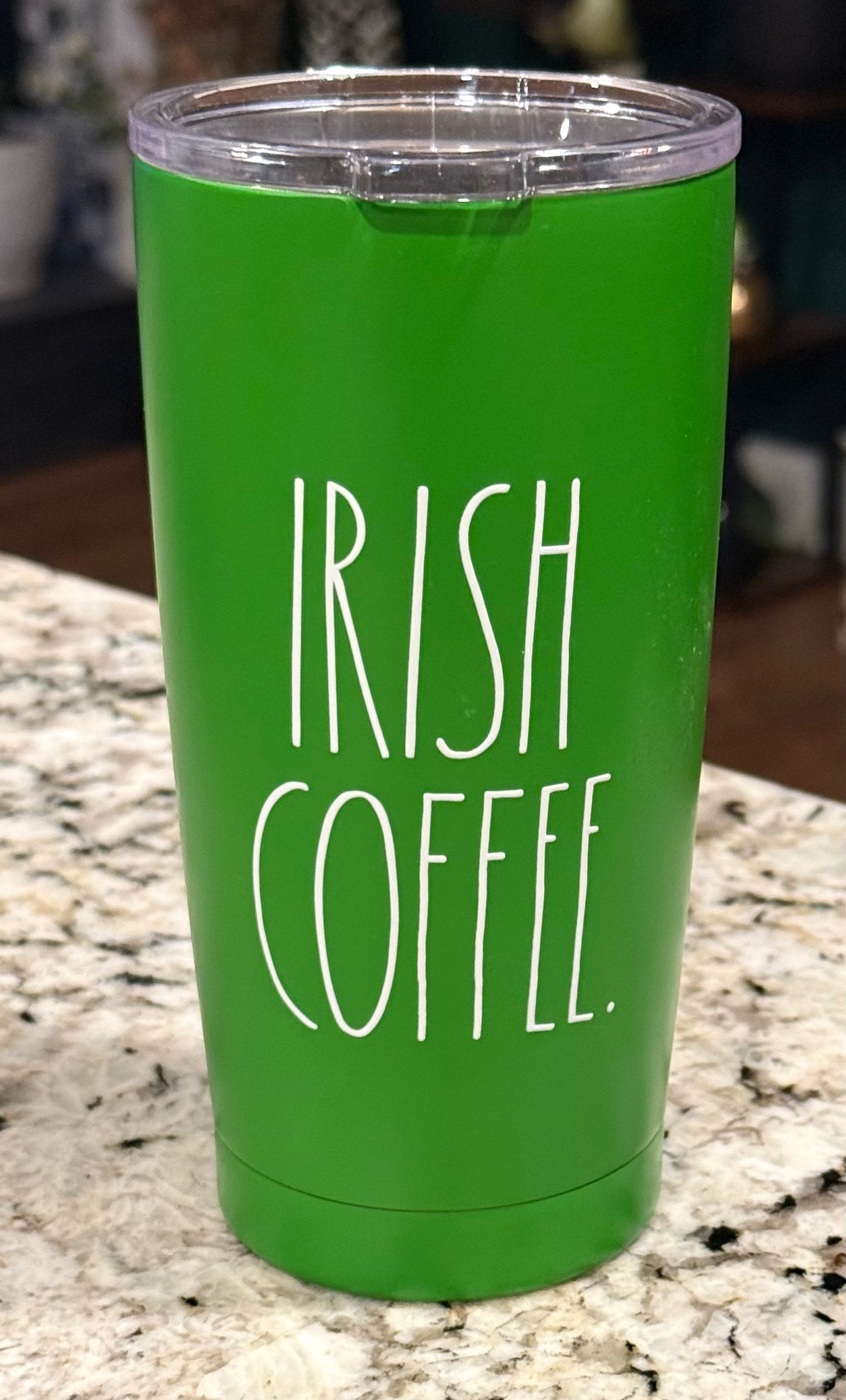 New Rae Dunn St. Patrick’s Day green insulated stainless tumbler IRISH COFFEE.