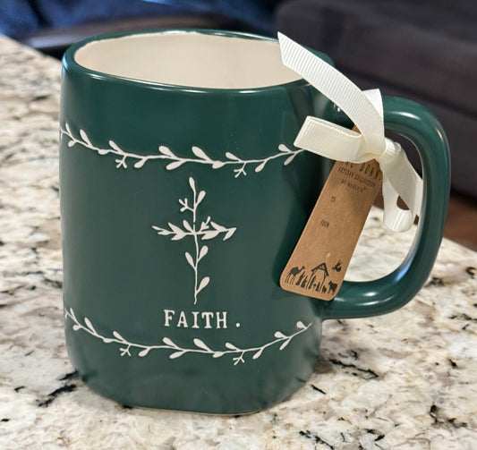New Rae Dunn green ceramic coffee mug FAITH