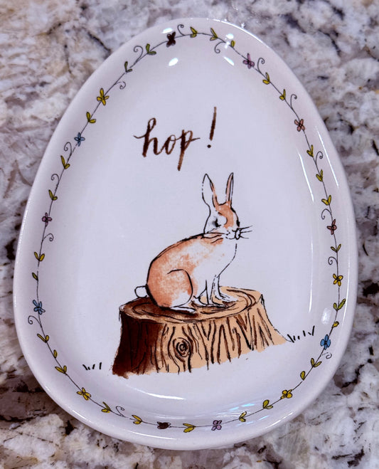 Rae Dunn vintage bunny line ceramic oval egg plate HOP!