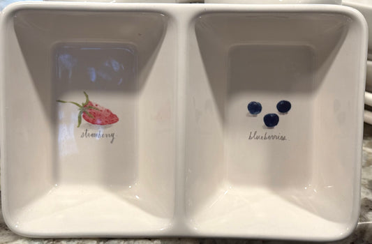 Rae Dunn white ceramic storage tray STRAWBERRIES & BLUEBERRIES