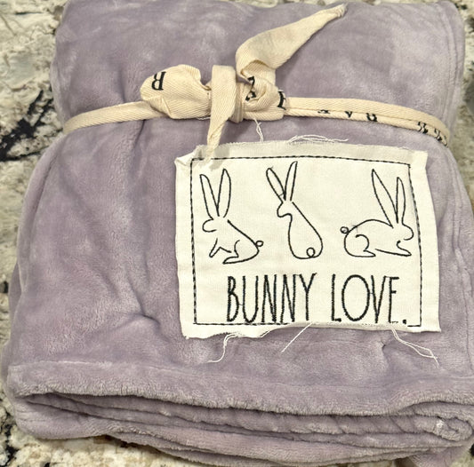 New Rae Dunn purple bunny patch throw blanket Easter decor 50x70  BUNNY LOVE