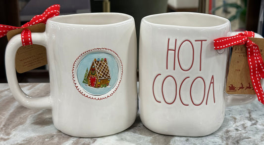 New Rae Dunn ceramic Christmas mug HOT COCOA-house on back