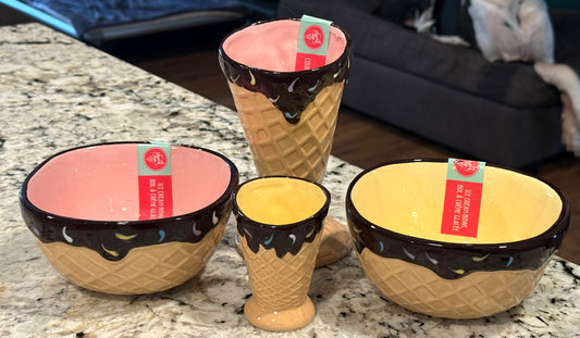 New ceramic ICE CREAM SHOP 4-piece waffle dish decor set
