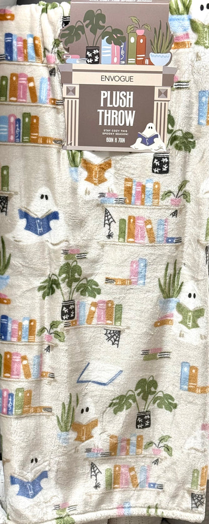New EnVogue oversized 60x70 reading ghost book, book store, Halloween decor throw blanket
