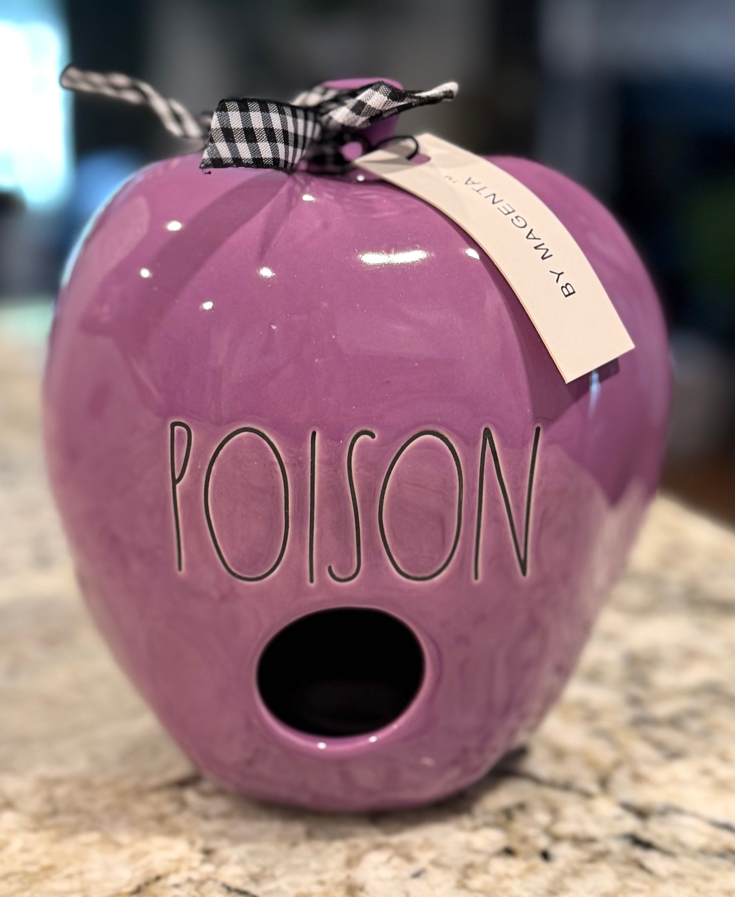 New Rae Dunn purple iridescent ceramic Apple decor POISON