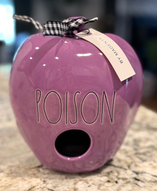 New Rae Dunn purple iridescent ceramic Apple decor POISON