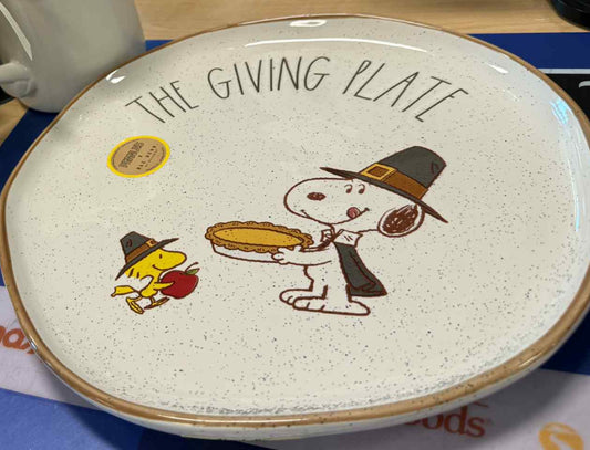 New ceramic 12” Rae Dunn x Peanuts Snoopy serving plate THE GIVING PLATE
