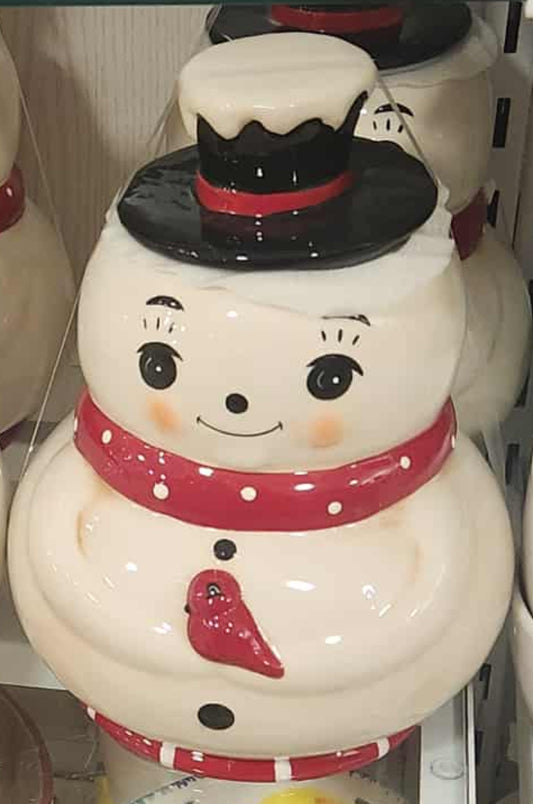 New Joanna Parker large ceramic snowman cookie jar Christmas canister