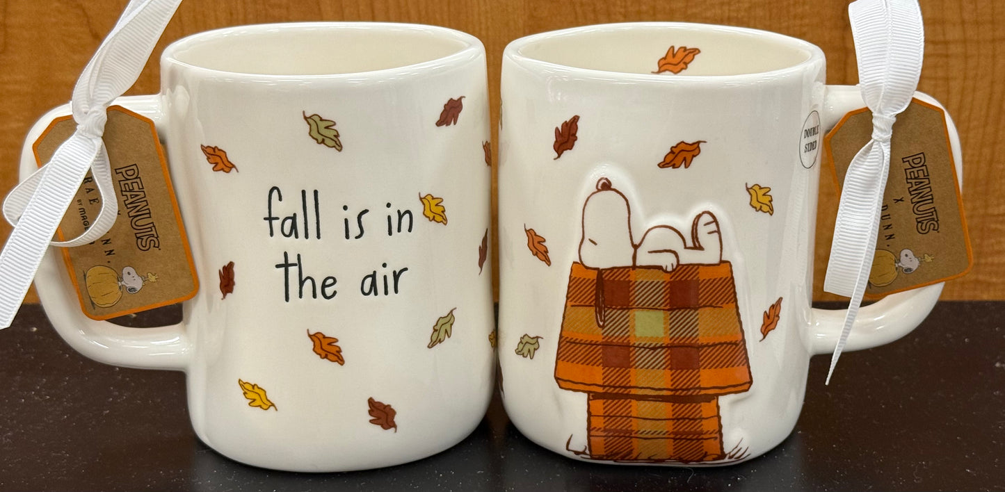 New Rae Dunn x Peanuts Snoopy ceramic coffee mug FALL IS IN THE AIR