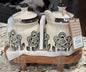 New ceramic black floral Made in India cream/sugar set with spoons