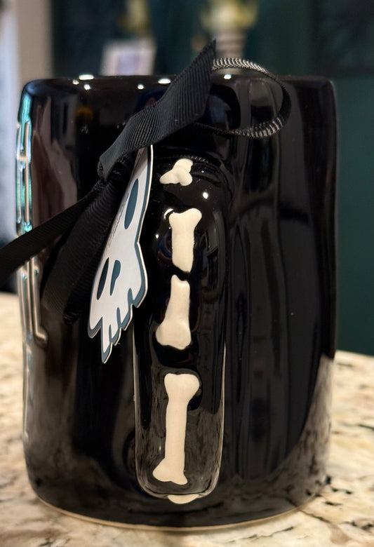 New Rae Dunn black iridescent ceramic Halloween coffee mug GOTH TO THE BONE