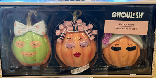 New Ghoulish resin pumpkin spa day 3-piece decor set