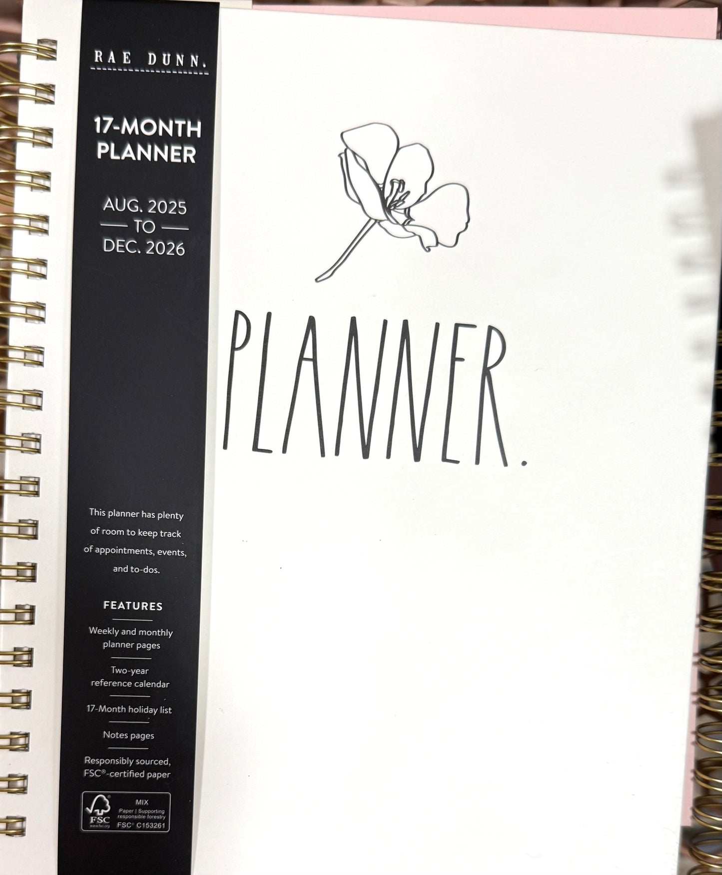 New Rae Dunn 2025/2026 Planner white small orchid. Spiral bound, hardback