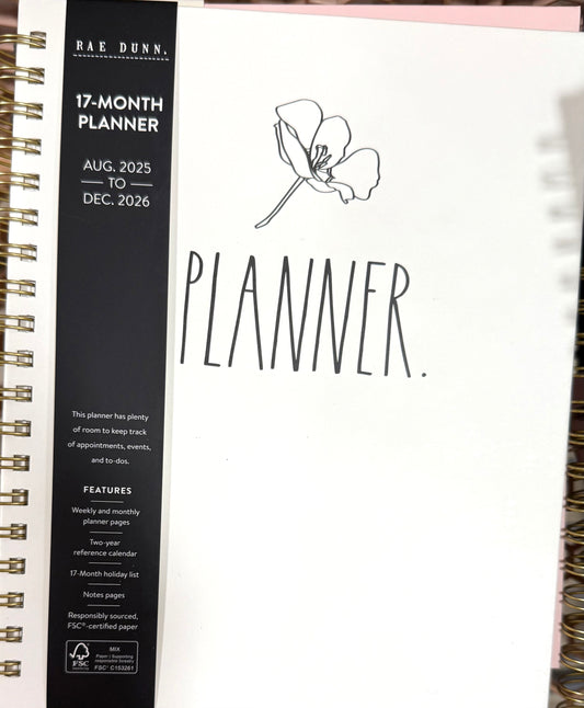 New Rae Dunn 2025/2026 Planner white small orchid. Spiral bound, hardback