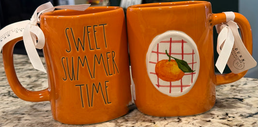 New Rae Dunn orange ceramic coffee mug SWEET SUMMER TIME