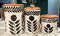 New Made in India brown floral wood lid canister set 9, 7, 5” tall