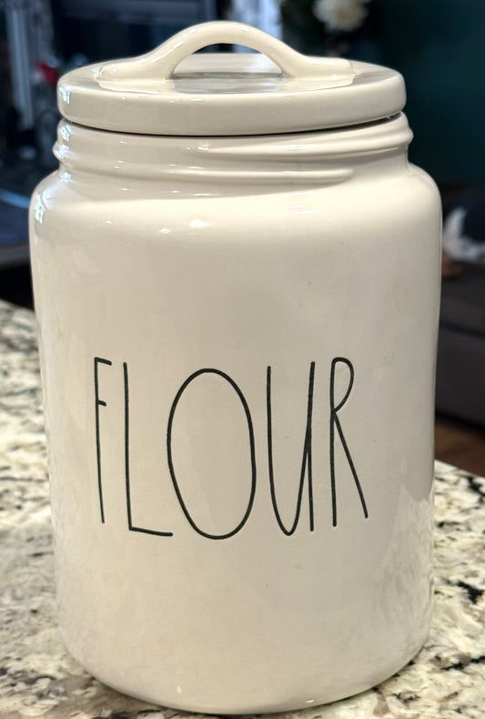 Rae Dunn 8” FLOUR flat lid  ceramic canister