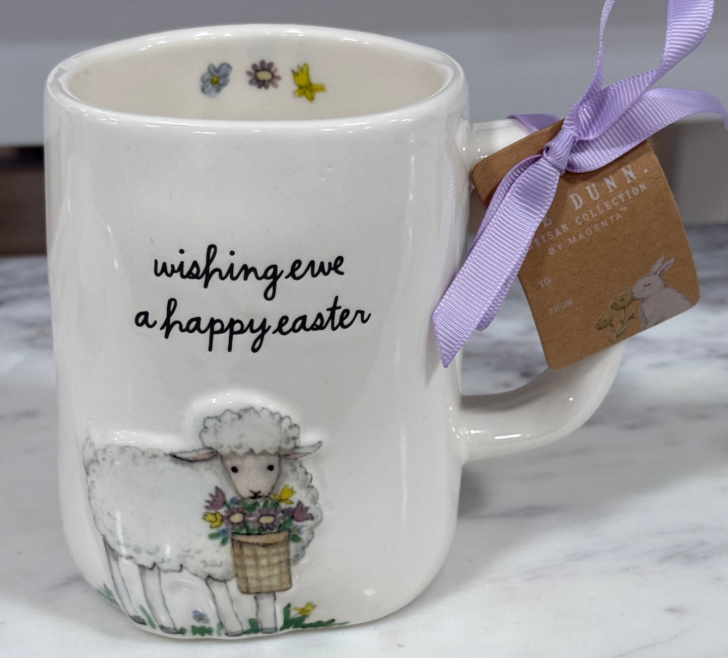 New Rae Dunn white ceramic Easter decor coffee mug WISHING EWE A HAPPY EASTER