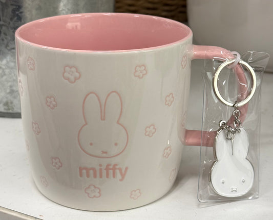 New Miffy by Magenta Easter white and pink ceramic floral mug with key chain