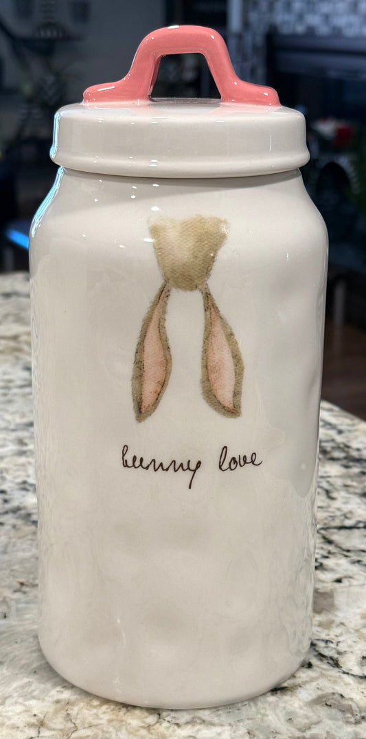 Rae Dunn vintage bunny line ceramic 9” canister BUNNY LOVE