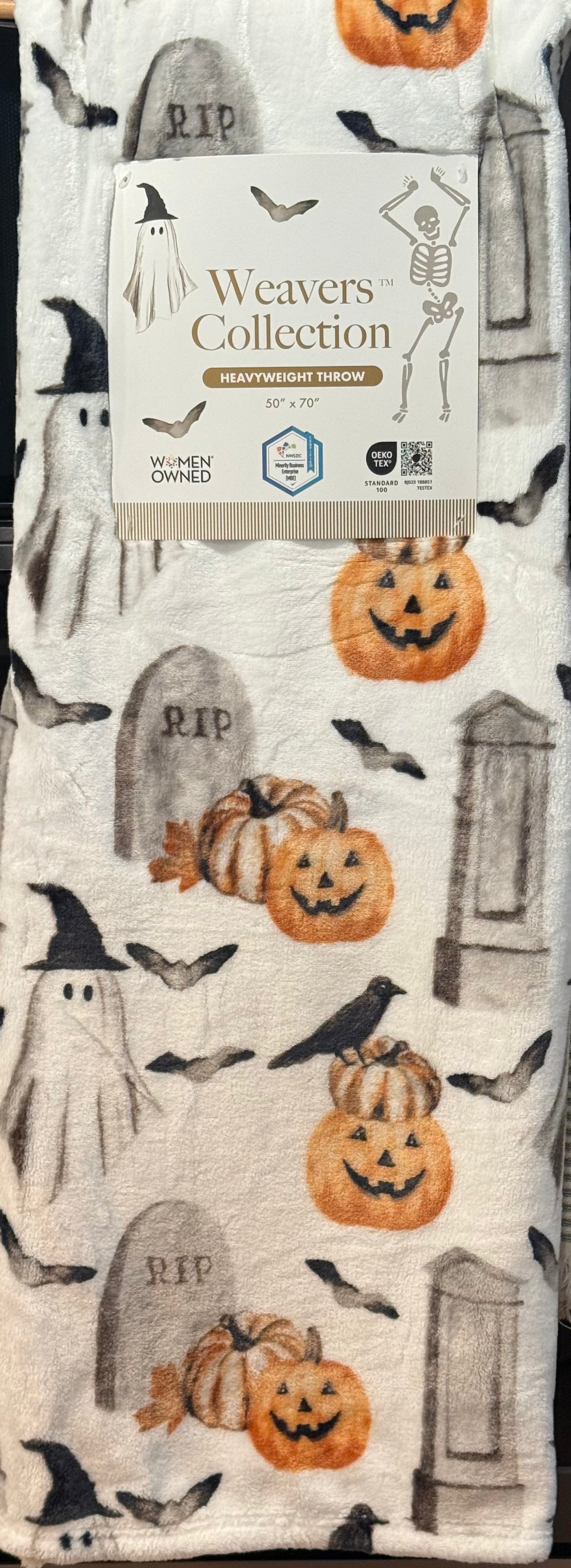 New 50x70 white ghost with hat Halloween throw blanket