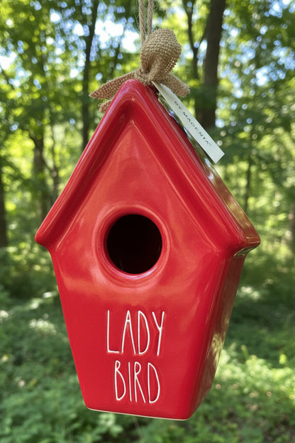 New Rae Dunn red LADY BIRD ceramic birdhouse decor