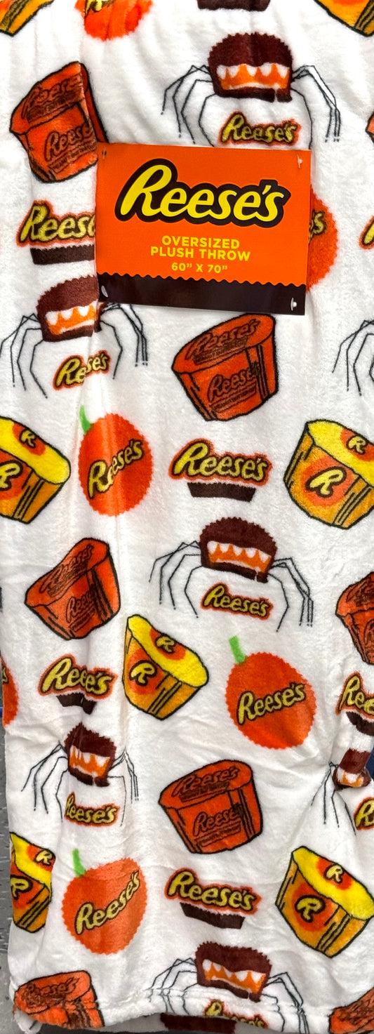 New white Reese Cup oversized Halloween throw blanket 60x70