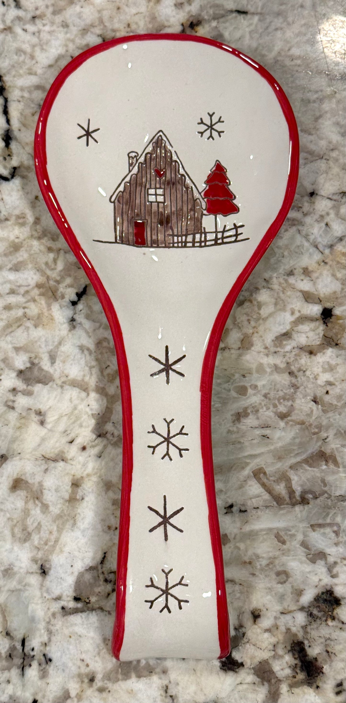 New Potter’s Studio ceramic Christmas cozy cabin ski resort spoon rest