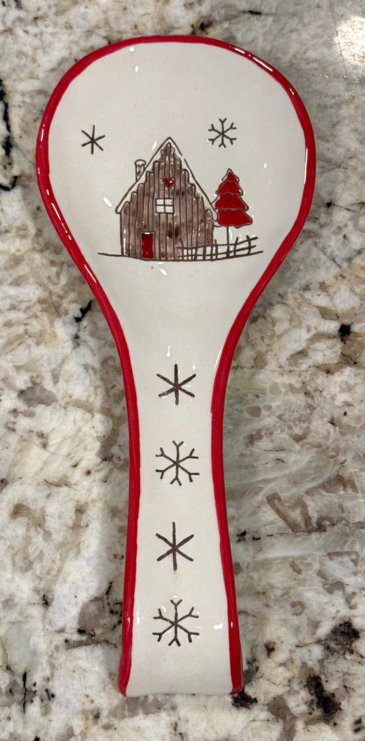 New Potter’s Studio ceramic Christmas cozy cabin ski resort spoon rest
