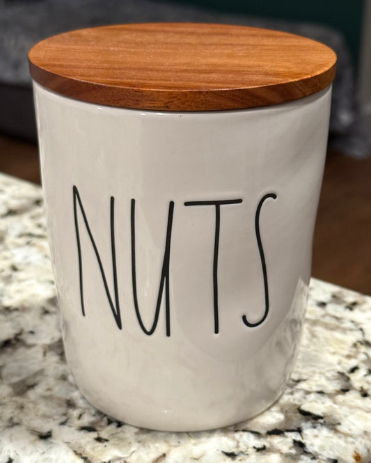 New Rae Dunn white ceramic 5” cellar NUTS