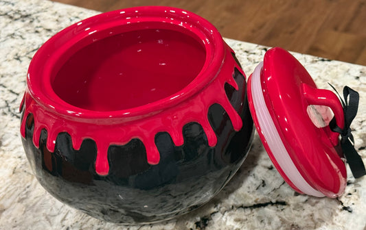New Rae Dunn red drip iridescent ceramic Halloween caldron decor piece 8x5