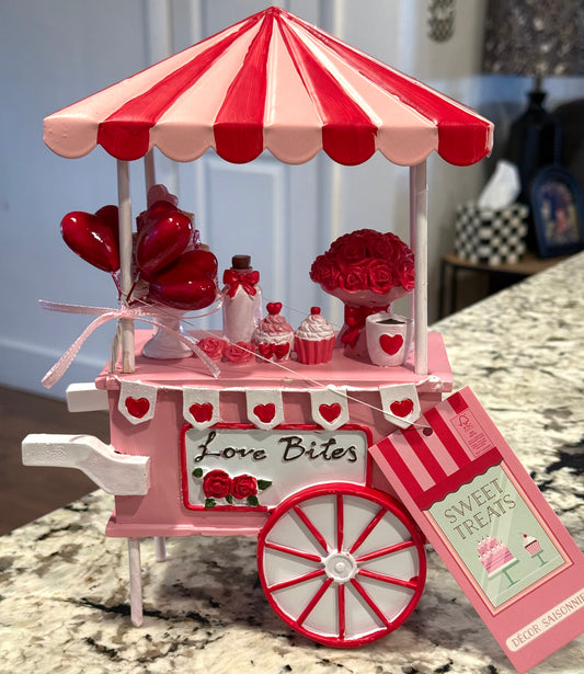 New resin valentines Love Bites heart cart decor piece