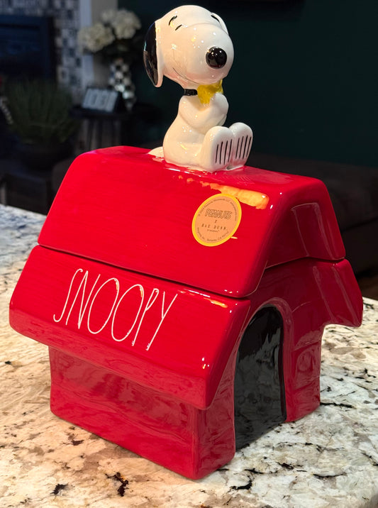 New Rae Dunn x Peanuts ceramic storage doghouse canister SNOOPY 11x6.75