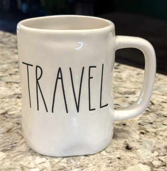 New Rae Dunn white ceramic coffee mug TRAVEL