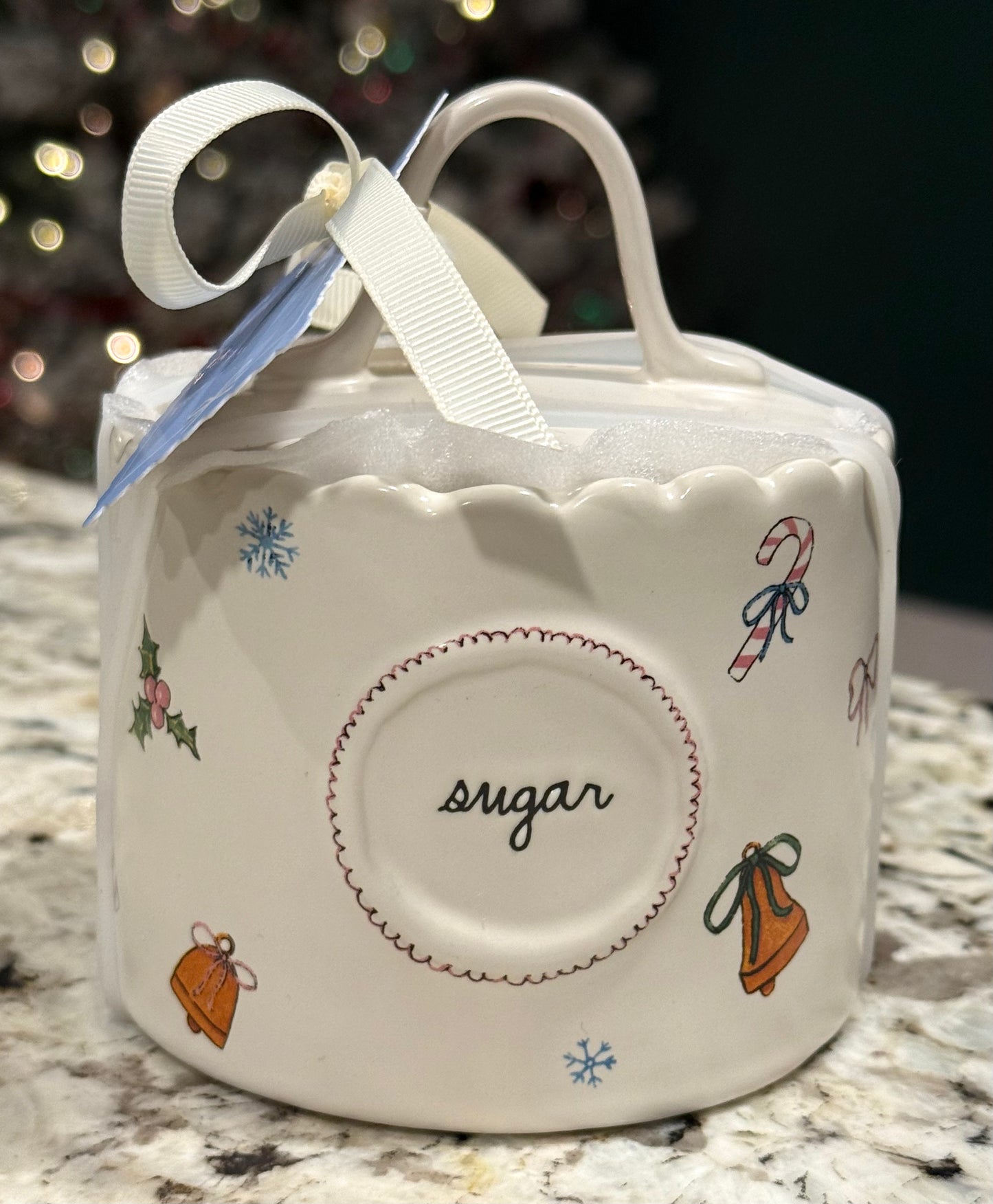New Rae Dunn ceramic Christmas print SUGAR container