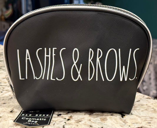 New Rae Dunn black LASHES & BROWS cosmetic bag