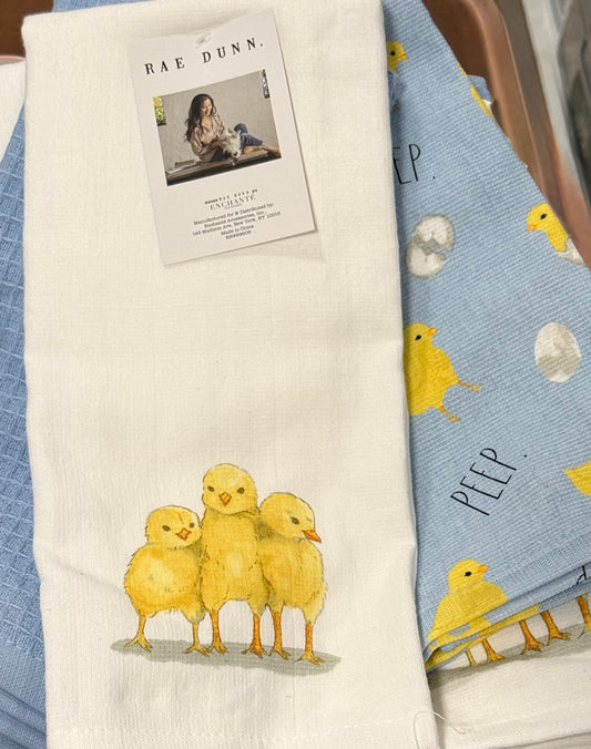 New Rae Dunn 3-piece Easter kitchen dish towel set PEEP PEEP 🐥