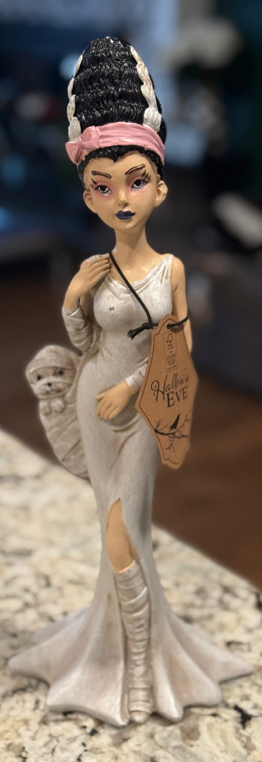New resin 20” Bride of Frankenstein mummy carrying dog figurine