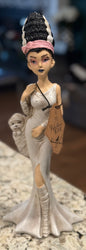 New resin 20” Bride of Frankenstein mummy carrying dog figurine
