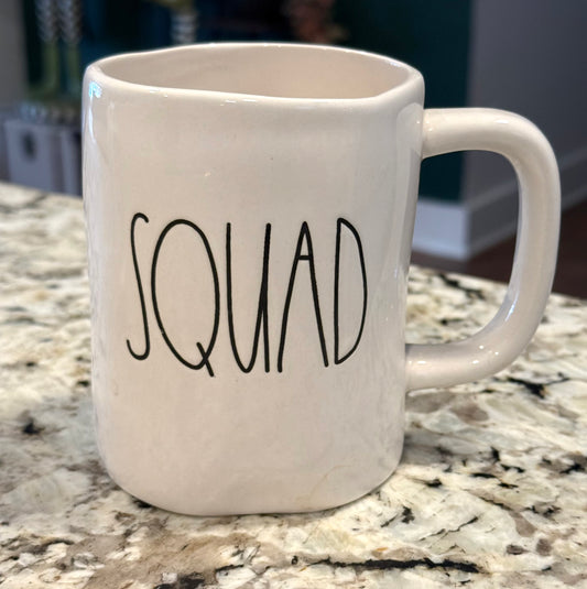 New Rae Dunn white ceramic coffee mug SQUAD